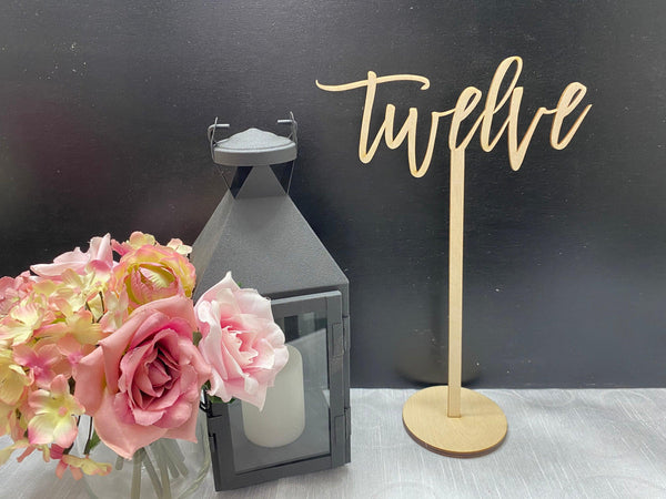 Script Table Numbers with Round Wood Base